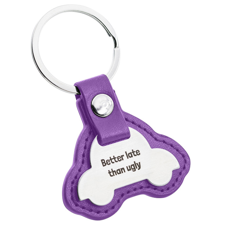 Gepersonaliseerde Gegraveerde Autosleutelhanger met Leer