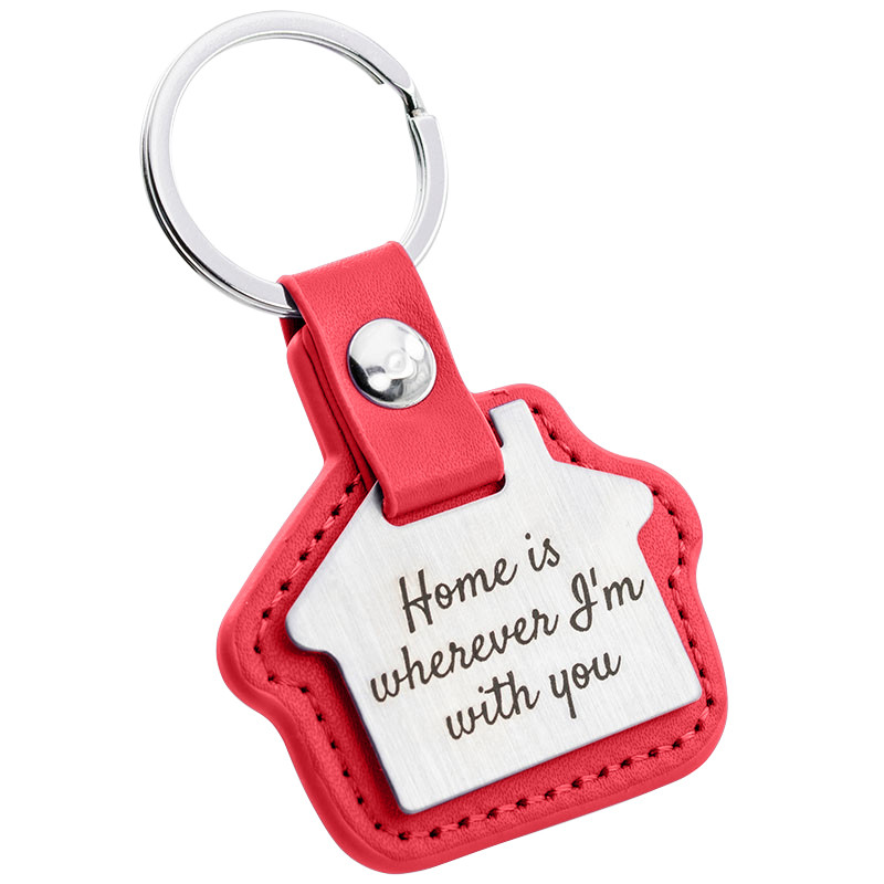 Gepersonaliseerde Gegraveerde Huis Sleutelhanger met Leer