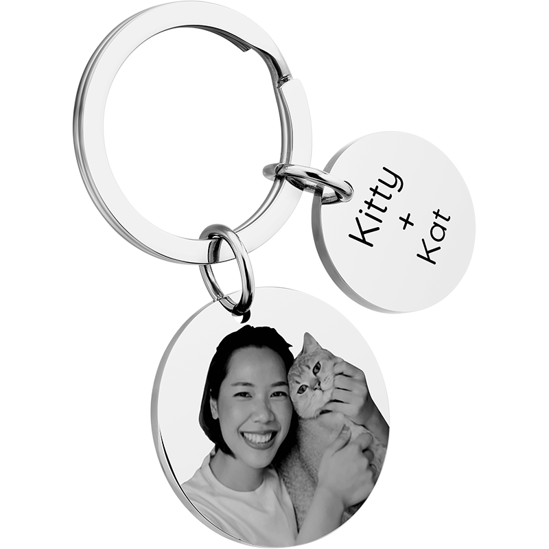 Gepersonaliseerde 2 Rondjes met Foto van Hond of Kat Gegraveerde Sleutelhanger