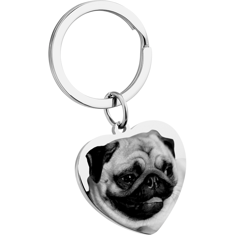Gepersonaliseerde Hart Hond of Kat Foto en Tekst Gegraveerde Sleutelhanger