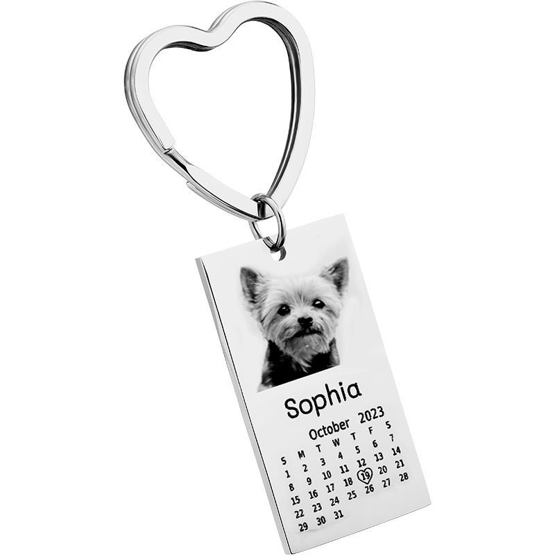 Gegraveerde Hond of Kat Foto, Tekst en Kalender Sleutelhanger