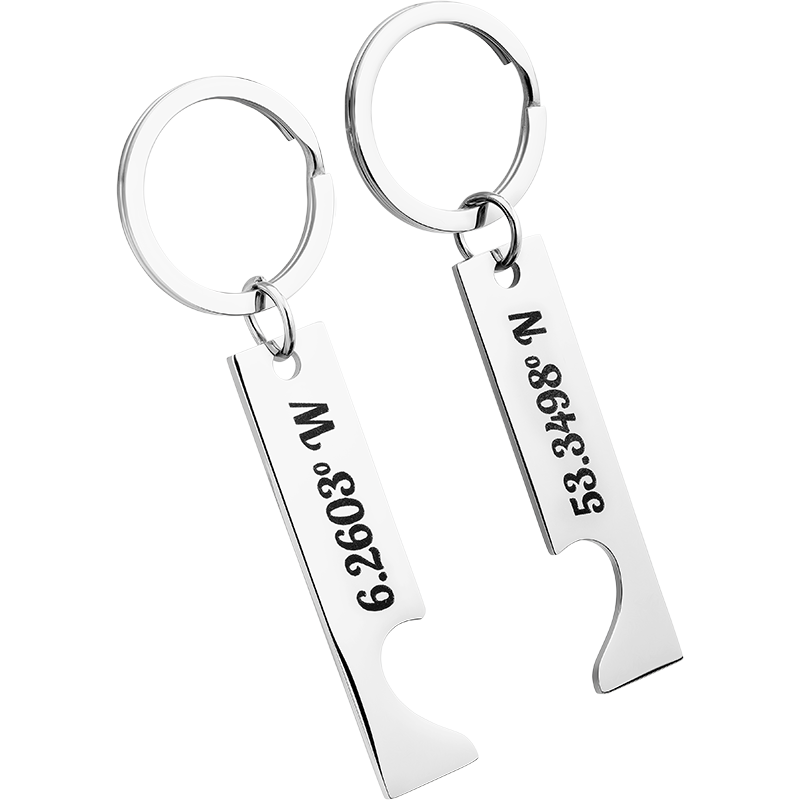Gepersonaliseerde Hart Sleutelhangers met Gegraveerde Coördinaten